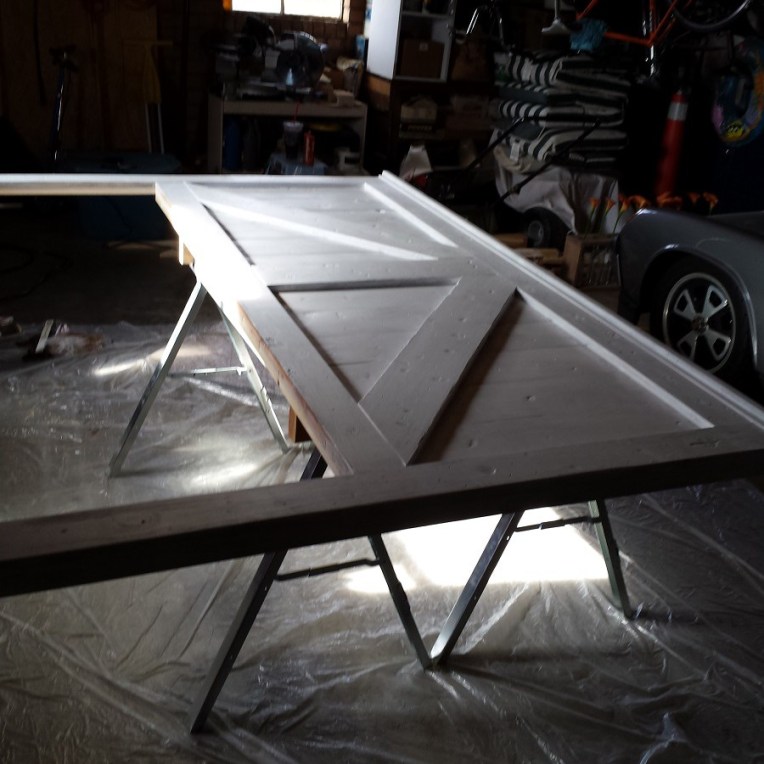 barndoor headboard after stain and paint